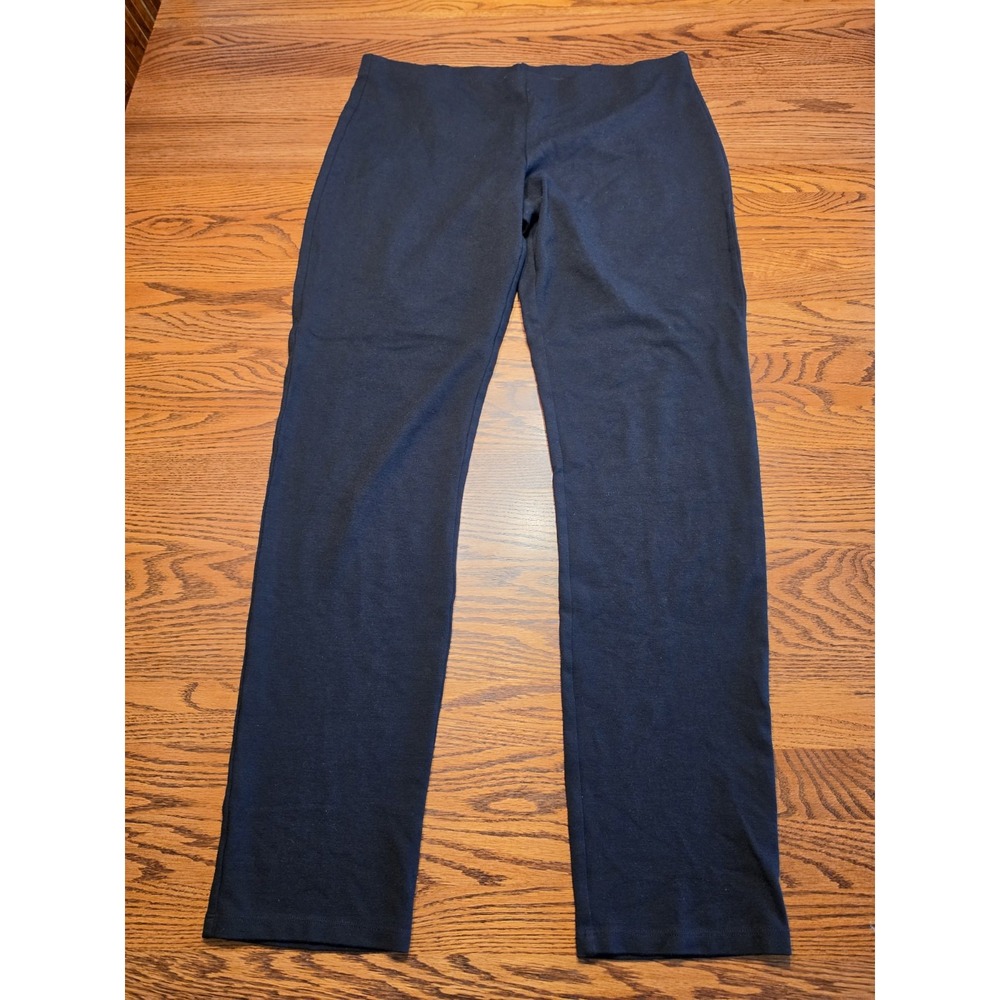 Eileen Fisher Black Ponte Knit Pull On Pants Large Stretch Slim Straight Leg
